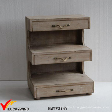 Organisateur de salon unique Cabinet de stockage en bois antique à 3 tiroirs